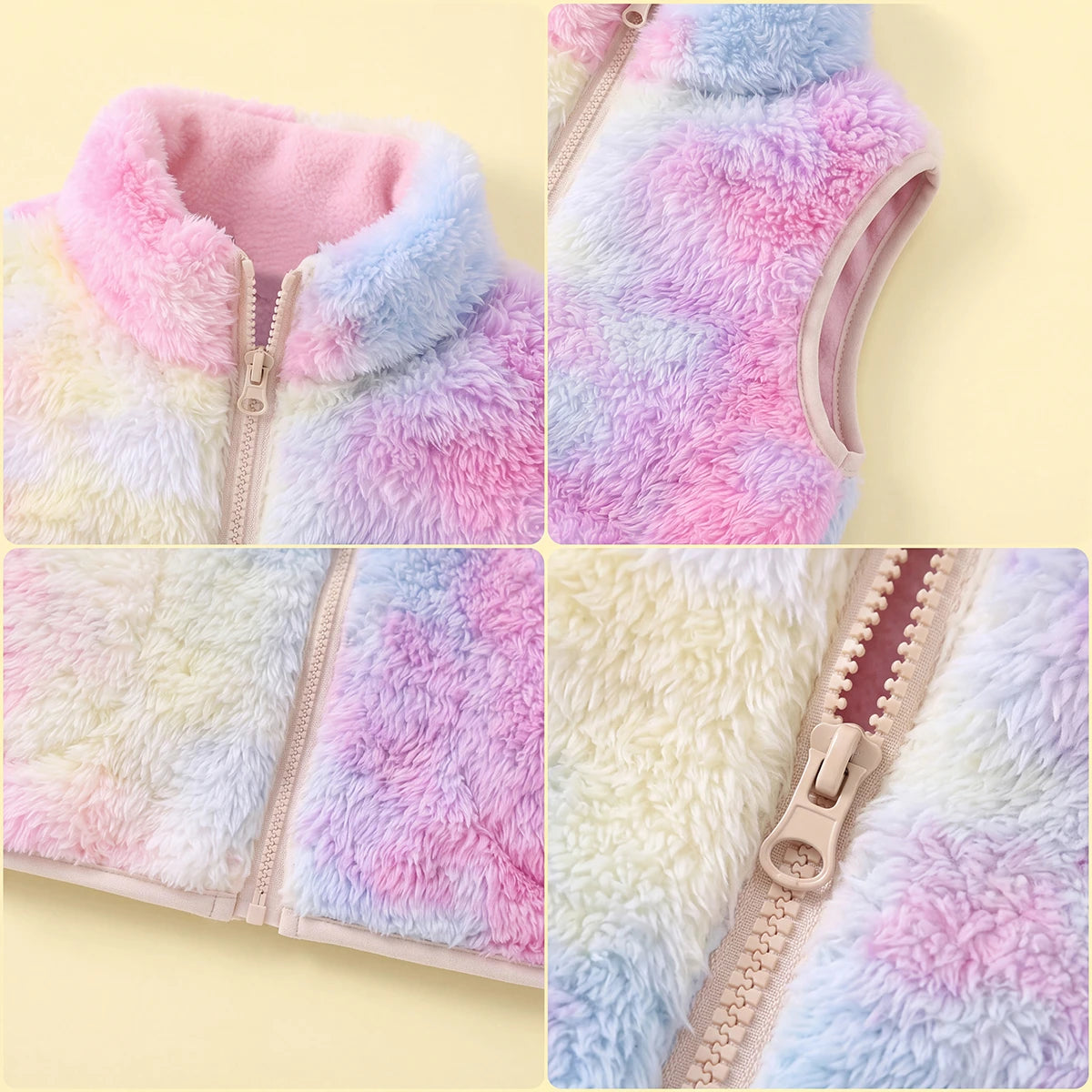 Girls Multicolor Tie-Dye Printed Fleece Front Zipper Sleeveless Winter Jacket Coats & Jackets