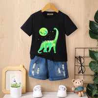 Boys Black Dinosaur Graphic Short Sleeves Round Neck T-Shirt Tshirts Black 3-4 Y