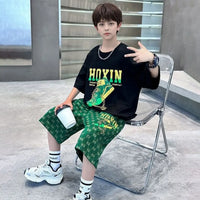 Boys Black Graphics Oversized T-Shirt With Shorts Set Sets
