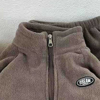 Girls Brown Fleece Zip-up Jacket With Jogger Co-ord Sets Sets