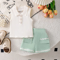 Girls Sleeveless Polo Top With Light Green Shorts Sets 2 pc. Sets Light Green 1-2 Y