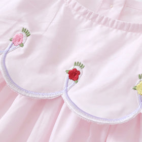 Girls Light Pink Embroidered Puff Sleeve Fit & Flare Dress Casual Dresses