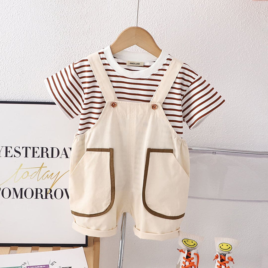 Boys Short Sleeve Striped T-Shirt With Short Length Dungaree