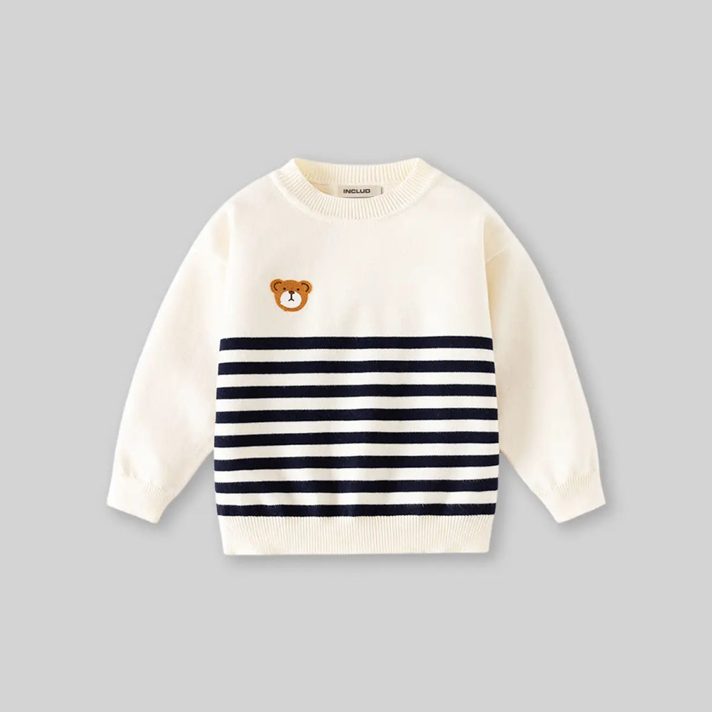 Boys Apricot Stripes Knitted Sweater With Bear Face Patch Sweaters & Cardigans