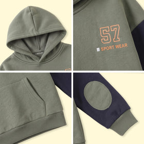 Boys Olive Green Typographic Long Sleeve Hoodie Sweatshirts & Hoodies
