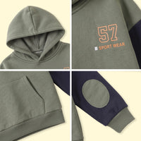 Boys Olive Green Typographic Long Sleeve Hoodie Sweatshirts & Hoodies