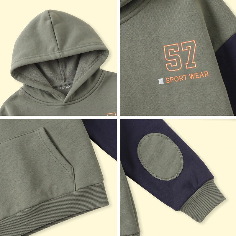 Boys Olive Green Typographic Long Sleeve Hoodie Sweatshirts & Hoodies
