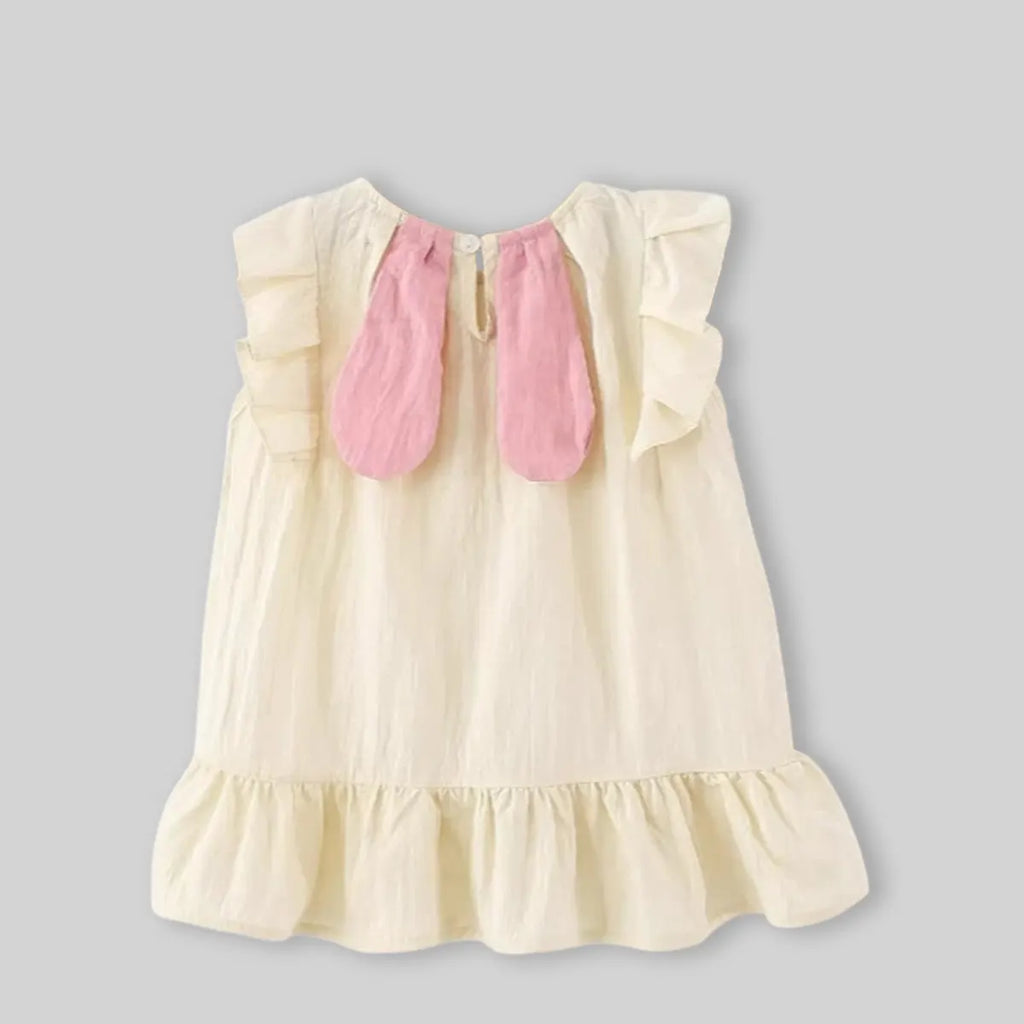 Girls Cream Sleeveless Summer A-line Dress With Sling Bag Casual Dresses