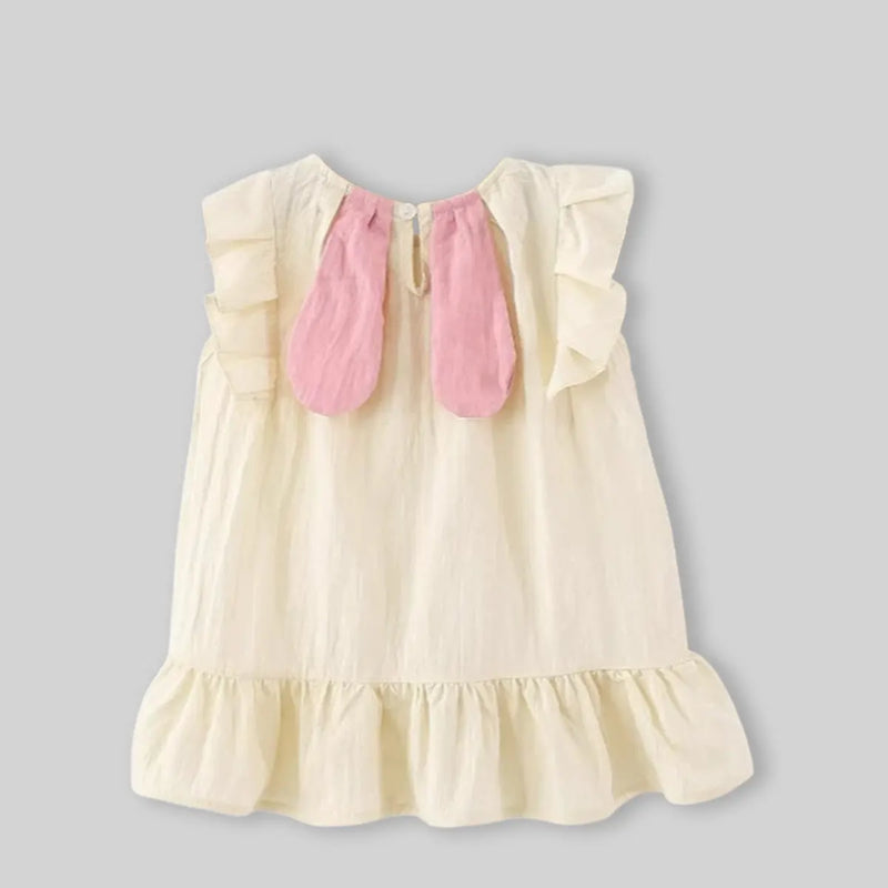 Girls Cream Sleeveless Summer A-line Dress With Sling Bag Casual Dresses