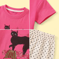 Girls Pink Graphic Short Sleeve T-Shirt With Pants Sets 2 pc. Sets