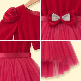 Girls Pink Solid Short Sleeve High-Low Party Dress Party Dresses