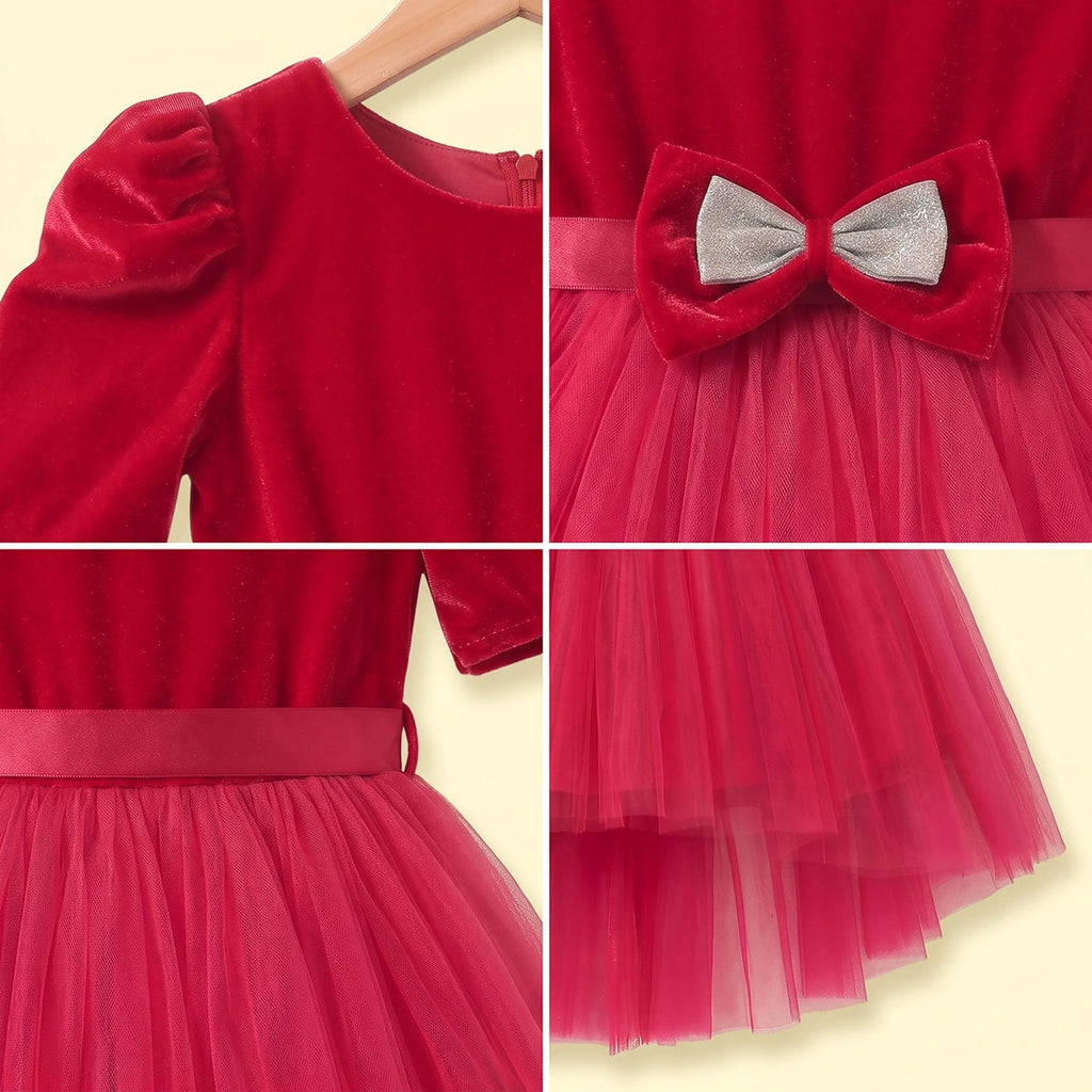 Girls Pink Solid Short Sleeve High-Low Party Dress Party Dresses