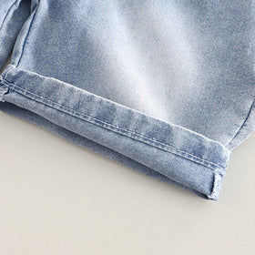 Boys Brown Striped T-Shirt with Denim Dungaree Set Sets