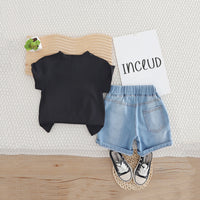 Boys Black Frog Graphic Short Sleeves T-Shirt With Denim Shorts Set 2 pc. Sets