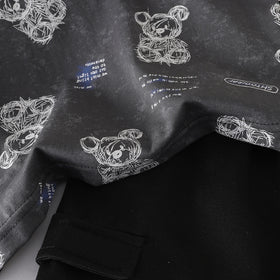 Boys Dark Grey Bear Cartoon Print Short Sleeves T-Shirt With Shorts Set Sets