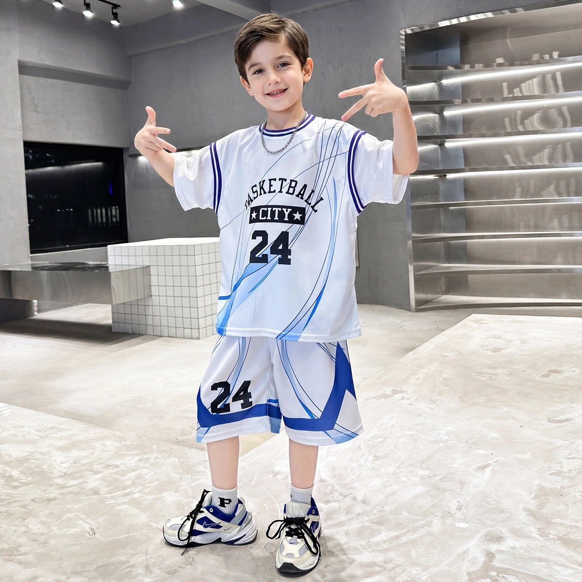 Boys White Typographic Print Short Sleeve T-Shirt With Elasticated Shorts Sets 2 pc. Sets White 5-6 Y