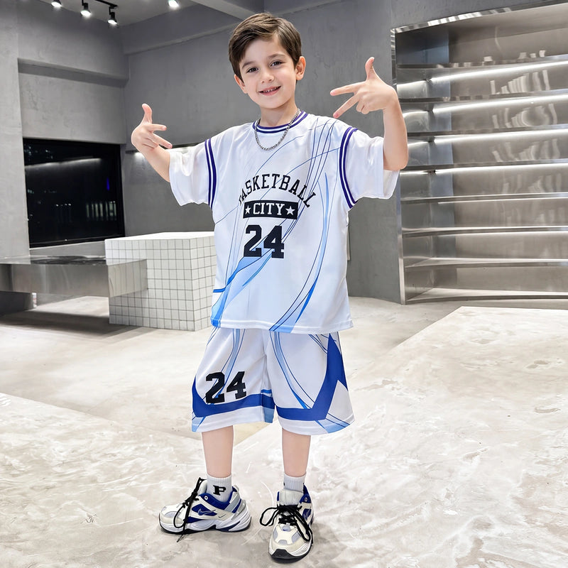 Boys White Typographic Print Short Sleeve T-Shirt With Elasticated Shorts Sets 2 pc. Sets White 5-6 Y