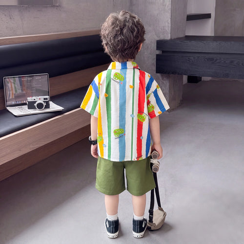 Boys Multicolour Striped Short Sleeve Shirt With Shorts Sets 2 pc. Sets