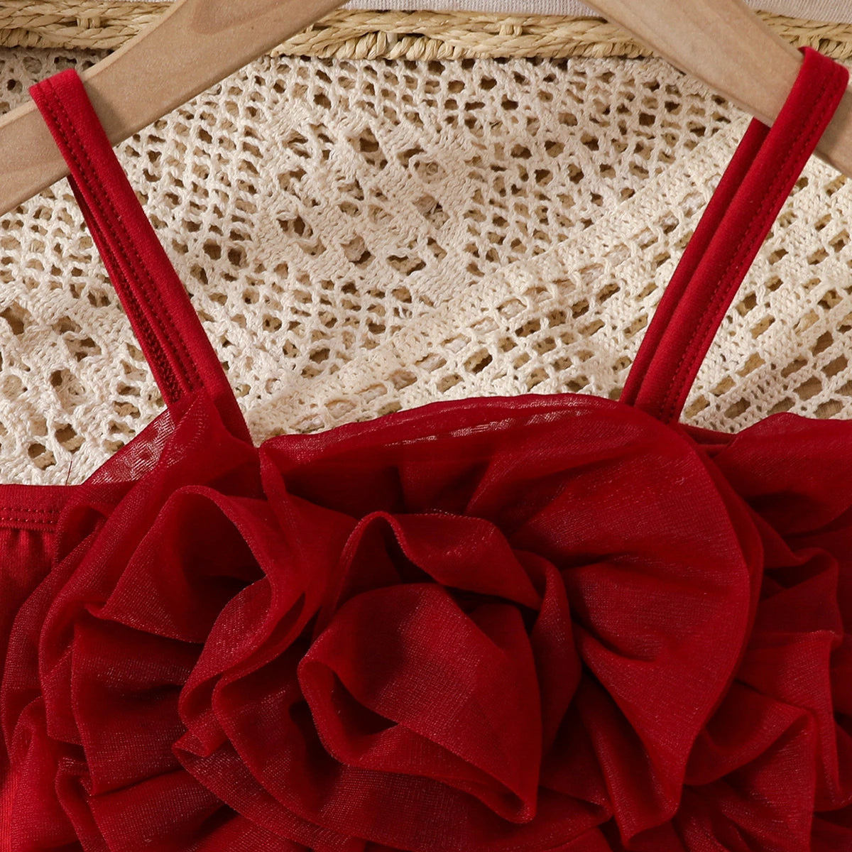 Girls Burgundy Big Flower Applique Crop Top With Tiered Tulle Skirt Sets Sets