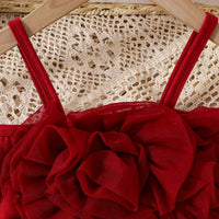 Girls Burgundy Big Flower Applique Crop Top With Tiered Tulle Skirt Sets Sets