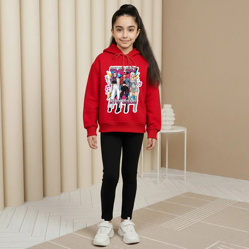 Girls Red K-Pop Queens Graphics Hoodie Sweatshirts & Hoodies Red 6-7 Y