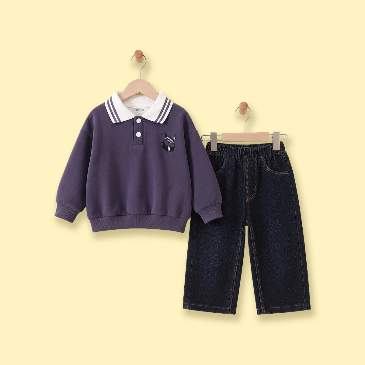 Boys Blue Graphic Polo Sweatshirt With Denim Pants Sets Sets Blue 1-2 Y