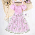 Girls Purple Off Shoulder Floral Embroidered Dress Casual Dresses Purple 7-8 Y
