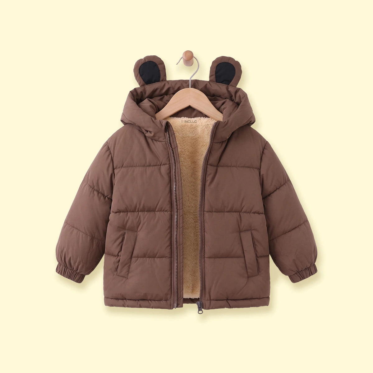 Boys Brown Fleece-Lined Hooded Puffer Jacket Coats & Jackets Brown 1-2 Y