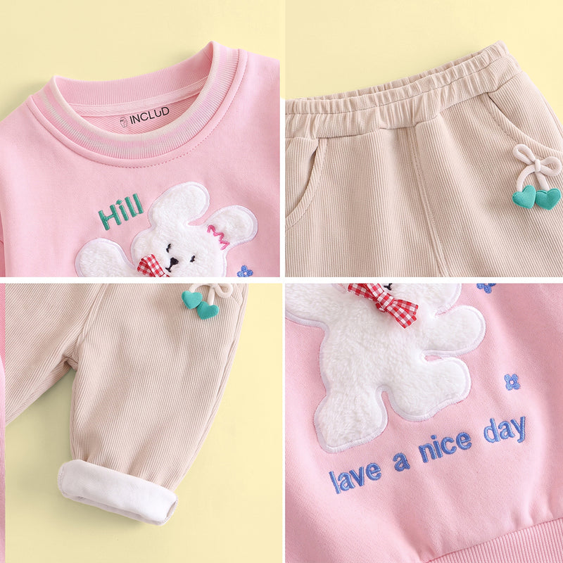 Girls Pink Bunny Applique Sweatshirt & Pants Sets Sets