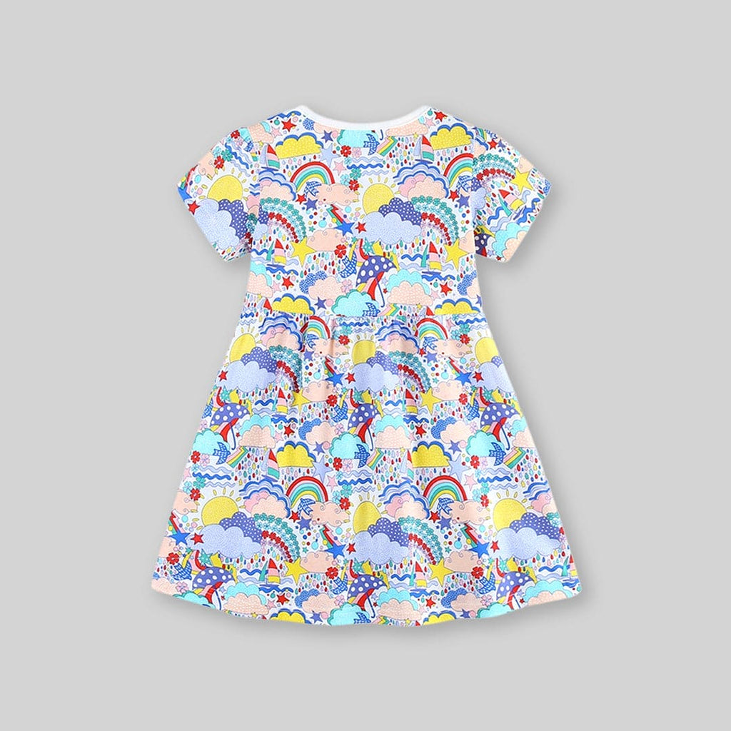 Girls Short Sleeve Rainbow Printed Dress Casual Dresses   