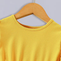 Girls Yellow Floral Print Fit & Flare Dress With Belt Casual Dresses