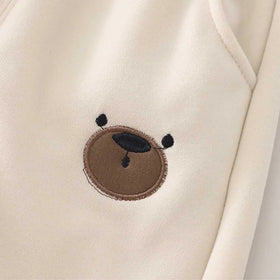 Boys Beige Bear Embroidered Patched Jogger Trackpants & Joggers