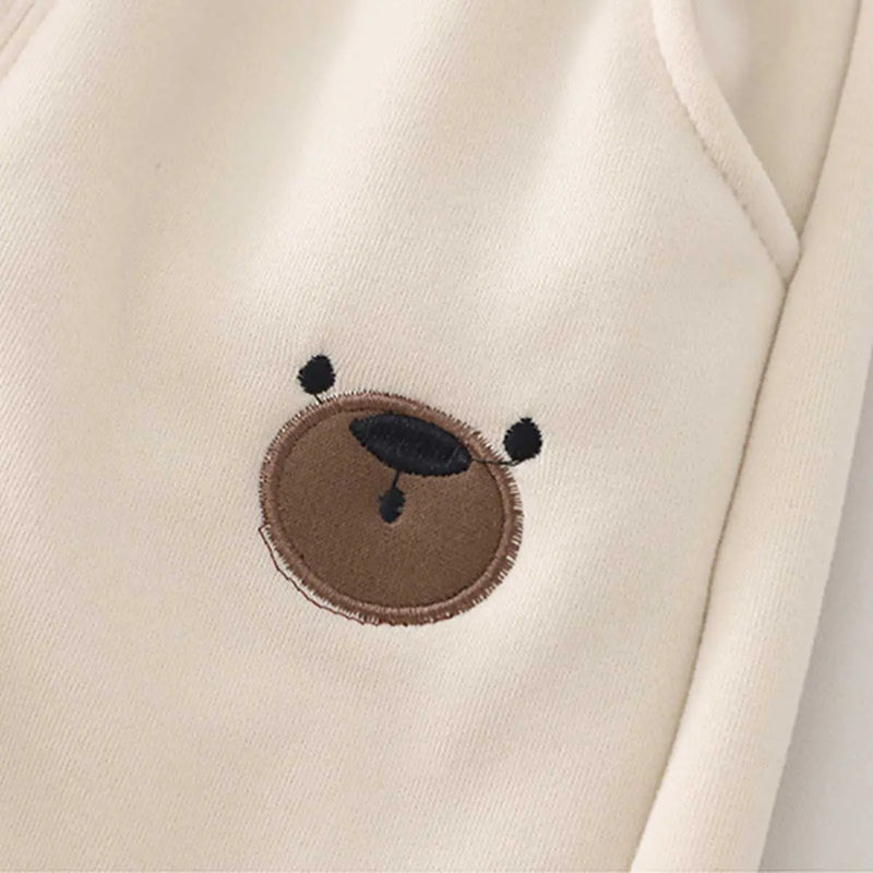 Boys Beige Bear Embroidered Patched Jogger Trackpants & Joggers