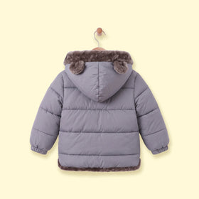 Boys Grey Bear Ear On Hood Zip-up Puffer Jacket Coats & Jackets