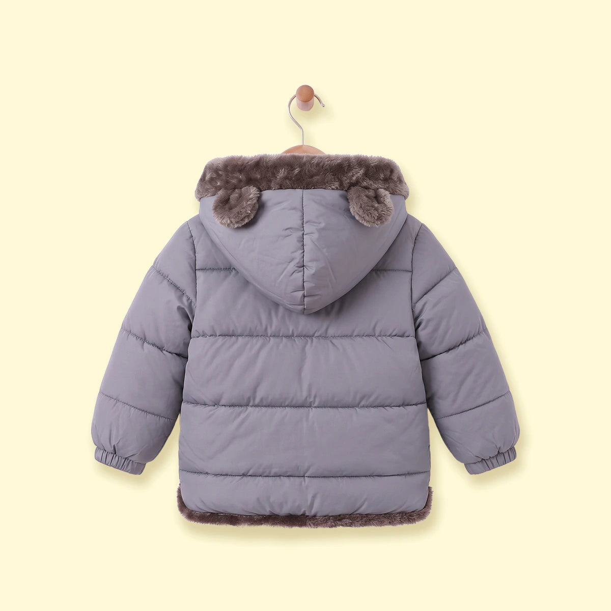 Boys Grey Bear Ear On Hood Zip-up Puffer Jacket Coats & Jackets
