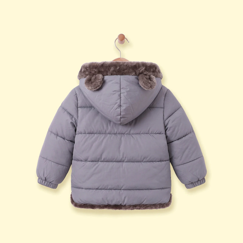 Boys Grey Bear Ear On Hood Zip-up Puffer Jacket Coats & Jackets