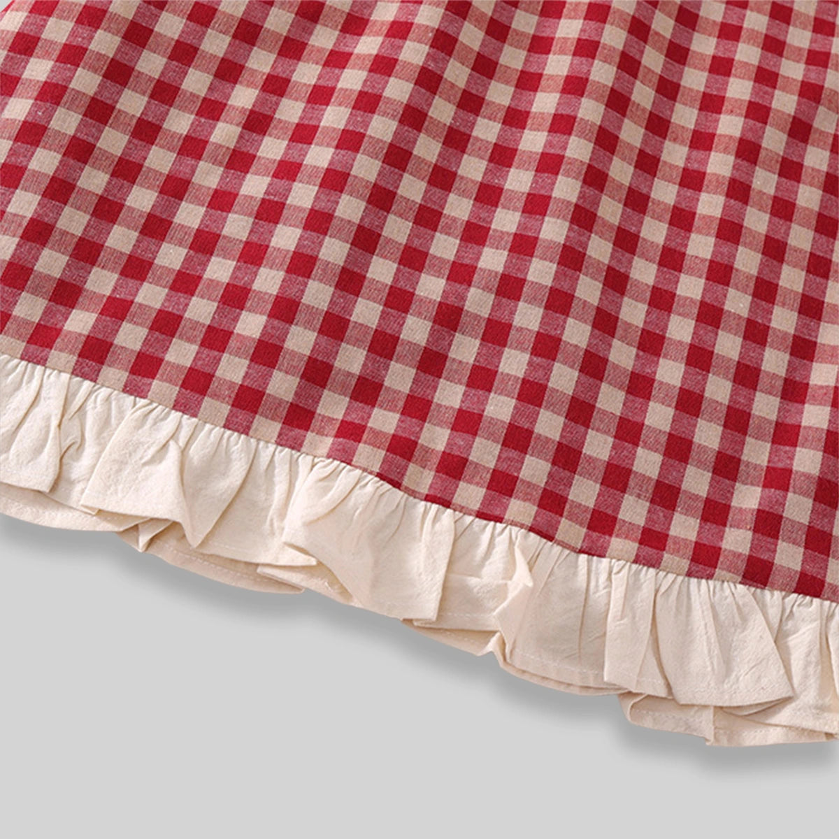 Girls Red Checked Ruffle Cap Sleeve Top With Elasticated Shorts Sets Sets