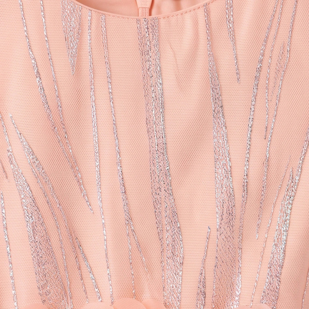 Girls peach sleeveless party gown with floral waist and tulle