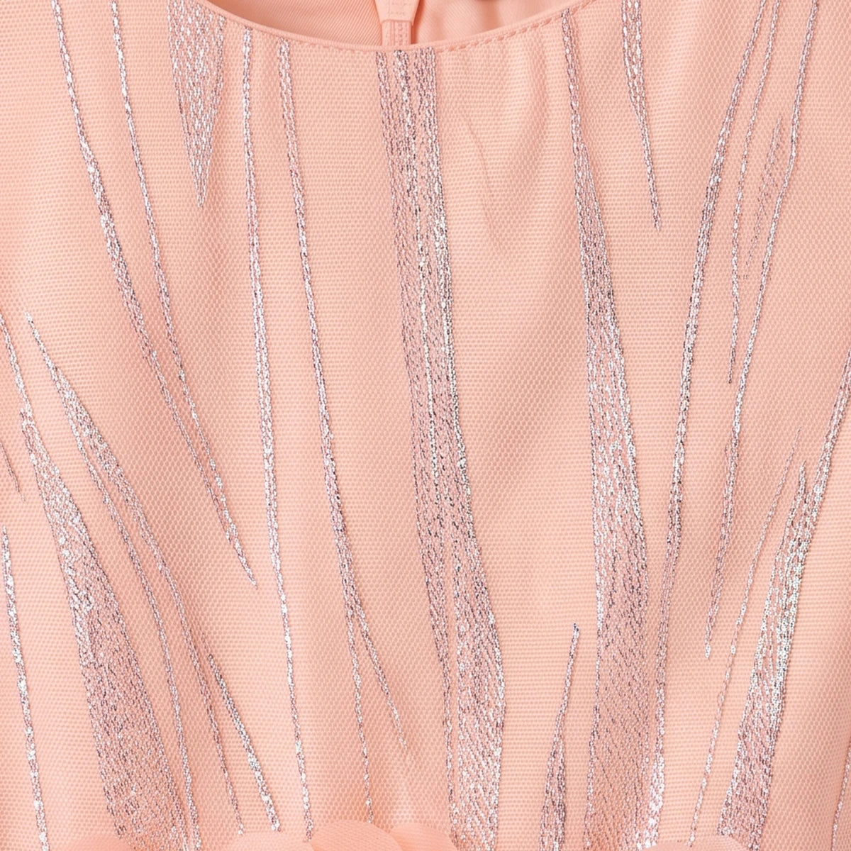 Girls peach sleeveless party gown with floral waist and tulle