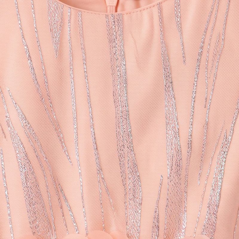 Girls peach sleeveless party gown with floral waist and tulle