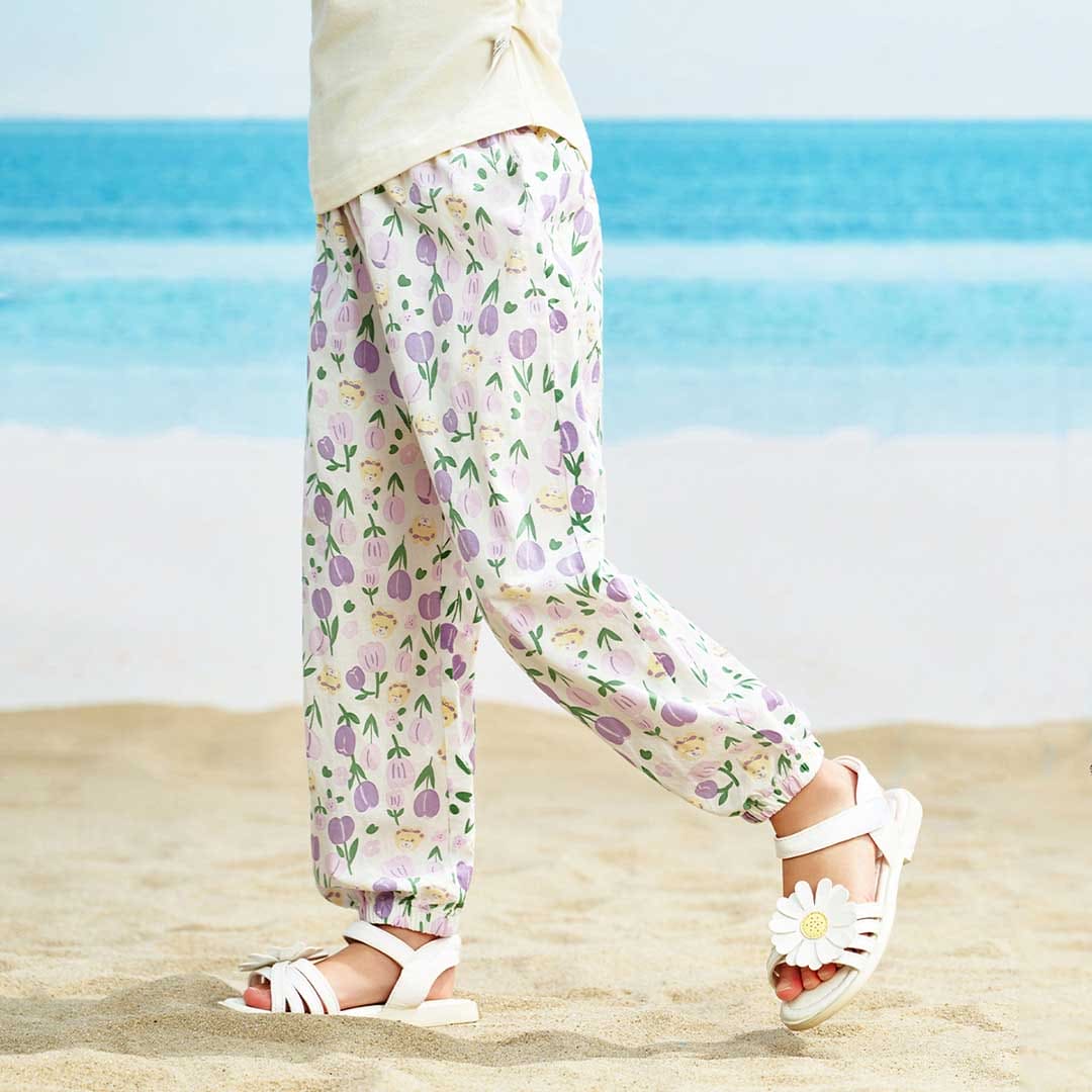 Girls Flower Printed Elasticated Pants Pants   