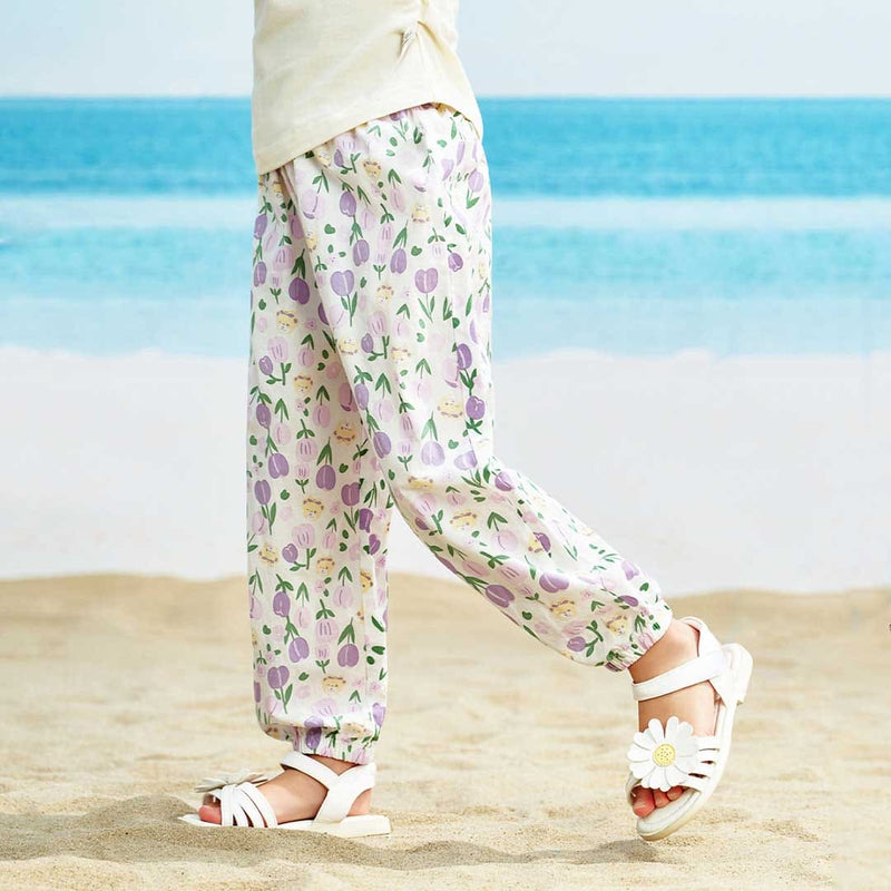Girls Flower Printed Elasticated Pants Pants   