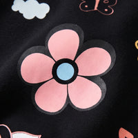 Girls Black Floral Print Long Sleeve Hooded Jacket Coats & Jackets