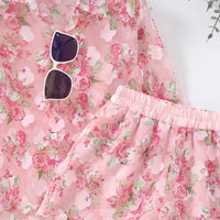 Girls Light Pink Floral Print Long Sleeve Top With Shorts Sets 2 pc. Sets
