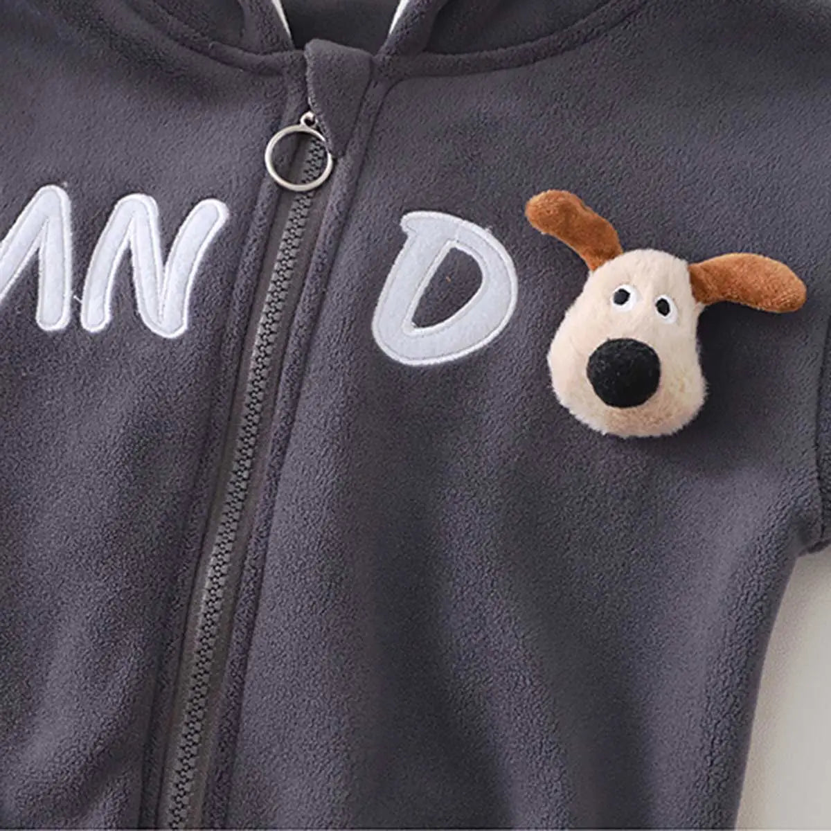 Boys Grey Letters Embroidered Fleece Hooded Zipper Jacket With Jogger Co-ord Sets Sets