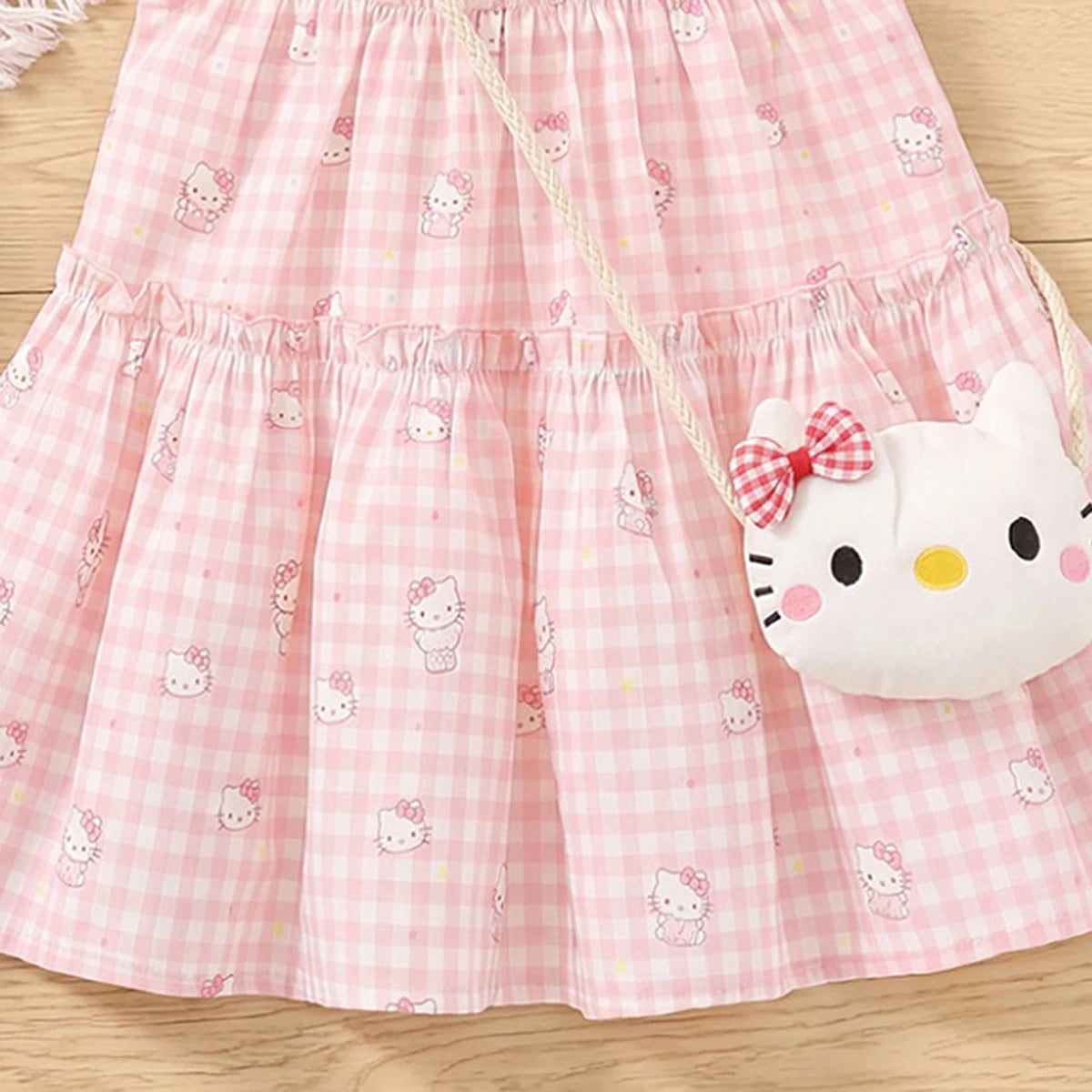 Girls Light Pink Kitty Print Sleeveless Tiered Dress Casual Dresses