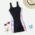 Girls Black Abstract Printed Sleeveless Swimwear Bodysuit Beachwear Black 7-8 Y