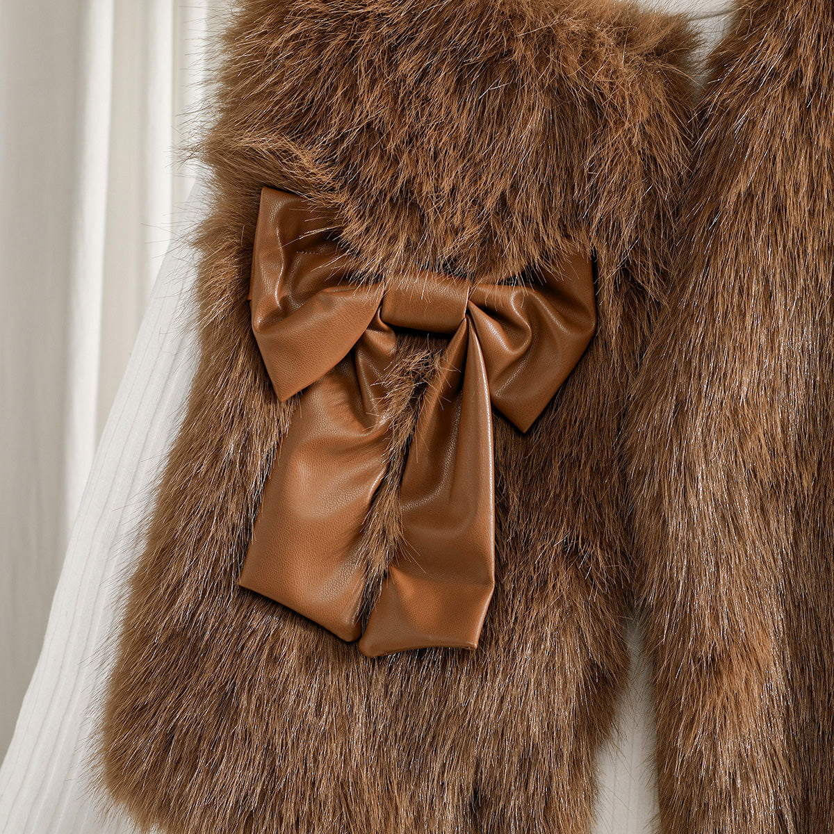 Girls Dark Brown Faux Fur Jacket with Skiwi & PU Flared Skirt Set Sets