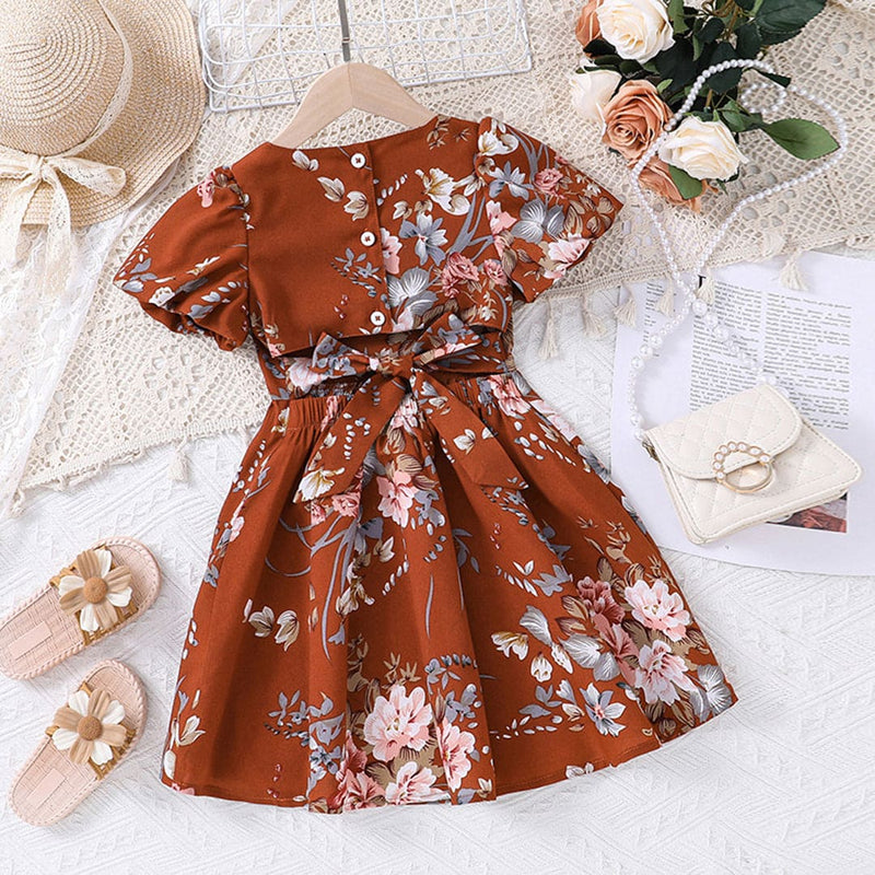 Girls Floral Print Fit & Flare Dress Casual Dresses   