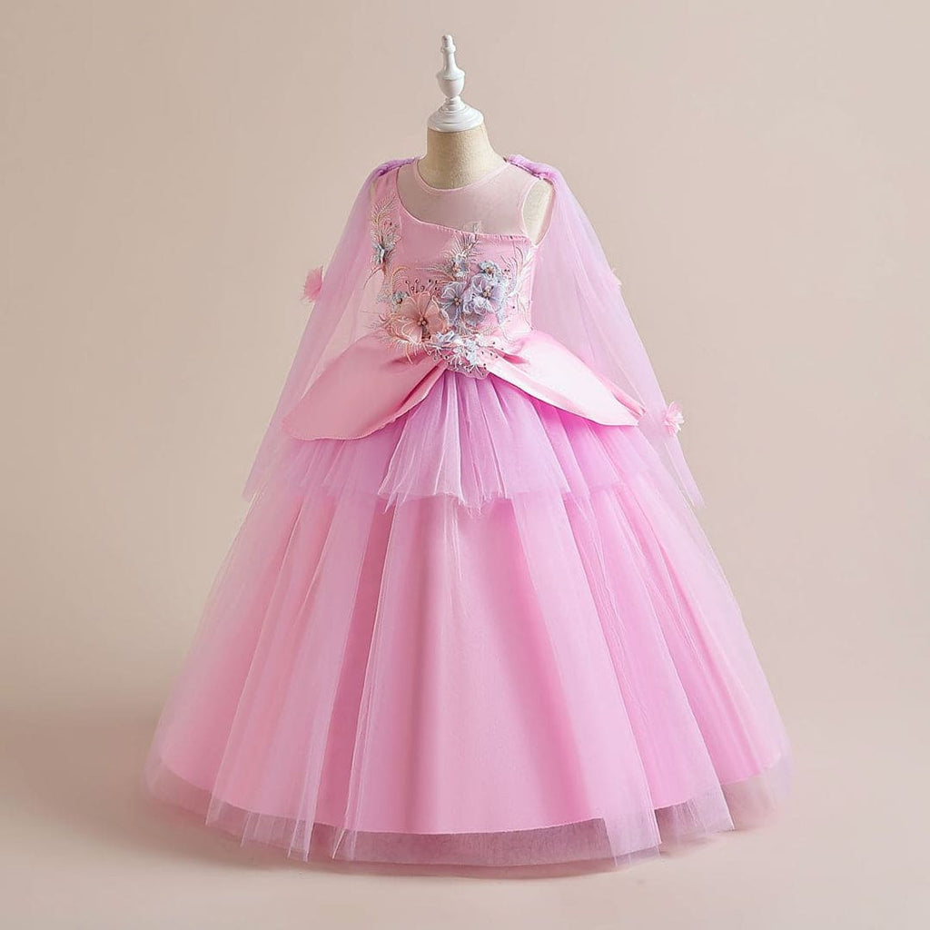 Girls Flower Applique Party Wear Gown Party Dresses   